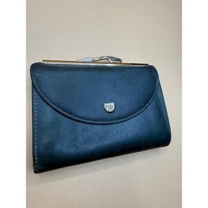 Vintage Bosca Womens Black Leather Clutch Kiss Lock Bifold Wallet USA Made 70s